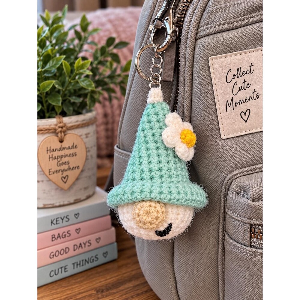 Crochet Gnome Keychain Handmade Flower Gnome Bag Charm Cute Gnome Gift